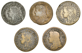 James II (1685-1691), Gunmoney coinage, Sixpences (5), all 1689 July., stop after mark of value, no stop after dei...