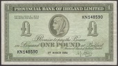 Provincial Bank of Ireland Ltd, £1, 1 March 1954, serial number KN148590, Shaw signature, original and fresh paper,...