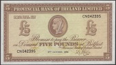 Provincial Bank of Ireland Ltd, £5, 5 October 1954, serial number CN042395, Shaw signature, a superb original about...