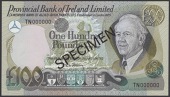 Provincial Bank of Ireland Ltd, specimen £100, 1 March 1981, serial number TN000000, Hollway signature, black...