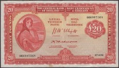 Central Bank of Ireland, £20, 27 April 1954, serial number 08X 007368, McElligott and Redmond signatures, graffiti...