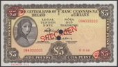 Central Bank of Ireland, specimen £5, 12 August 1968, serial number 09A 000000, Muimhneachain and Whitaker...