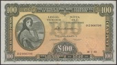 Central Bank of Ireland, £100, 16 January 1963, mulberry serial number 01Z 066790, Muimhneachain and Whitaker...
