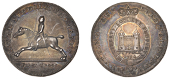 SUFFOLK, Blything, Sir John Rous, Proof Halfpenny, 1794, in silver, mounted yeoman, rev. castle in crowned Garter,...