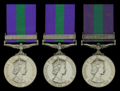General Service 1918-62, 1 clasp, Malaya, E.II.R. (3) (14469088 S/Sgt. V. H. McMillan. R.E.M.E.; 22868600 Cfn. J....