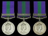 General Service 1918-62, 1 clasp (3), Near East (22306454 Cpl. A. White. R.E.M.E.); together with 1 clasp, Arabian...