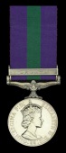 The General Service Medal awarded to Craftsman R. Brown, Royal Electrical and Mechanical Engineers, who died of gun...