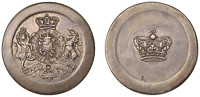 LONDON, Haymarket, King’s Theatre, silver, royal arms and supporters within a raised border, rev. crown within...