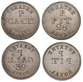 LANCASHIRE, Liverpool, Theatre Royal, copper bracteates (2), theatre royal around p above pit, engraved 26, 43mm,...