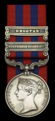 India General Service 1854-95, 2 clasps, North West Frontier, Bhootan (Lieut. J A Armstrong, Royal. Engrs.) nearly...