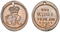 LONDON, Chelsea, King’s Private Road, type III, oval copper, 1737, crowned gr monogram, rev. the king’s priuate...