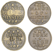 KENT, Minster, John Rice, brass (2), former countermarked jhh, both 25mm, 6.84g/6h, 6.75g/6h (George 5; N 2684; W...