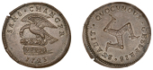 Isle of Man Coins, James Stanley, Maguire/Poole issue, Pattern Penny, 1723, by W. Wood, in copper, eagle and child...