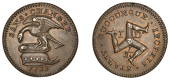 Isle of Man Coins, James Stanley, Second issue, Proof Halfpenny, 1733, interior of cap of Maintenance plain, edge...
