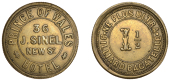 Jersey Tokens, St Helier, Prince of Wales Hotel, J. Sinel, brass Threehalfpence, 30mm (McCammon C33J; cf. R.J. Ford...