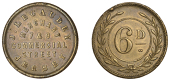 Jersey Tokens, J. Le Caudey, brass Sixpence, undated, legend, rev. value within wreath, 26mm (McC C80J). Small edge...