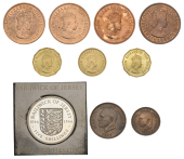Jersey Coins, Elizabeth II, Proof Five Shillings, 1966 (S 7020); Proof Fourth of a Shilling, 1964 (S 7021A); Fourth...