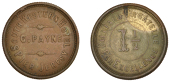Jersey Tokens, South Western Hotel, G. Payne, brass Threehalfpence, reads jeresy, 30mm (McCammon C34J). Good very...