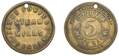 Isle of Man Tokens, Douglas, James Cowin & Co, brass 5 Empty Sacks by J. Park, Liverpool, c. 1860, legend around...