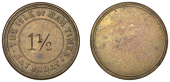 Isle of Man Tokens, Douglas, Isle of Man Times, brass, legend around 1 1/2 [dozen], rev. similar, edge grained,...