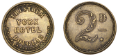 Isle of Man Tokens, Douglas, York Hotel, George Trustrum, brass Twopence by J. Park, Liverpool, c. 1865, legend,...