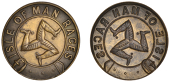 Isle of Man Tokens, Isle of Man Races, brass cliché, c. 1870, legend around triskeles, 38mm, 4.82g (Quarmby 114;...