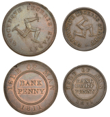 Isle of Man Tokens, Castletown, Isle of Man Bank (George Quayle, Edward Cotteen and Patrick Lightfoot), Penny and...