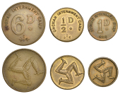 Isle of Man Tokens, Onchan Internment Camp, brass Sixpence, Penny and Halfpenny (Prid. 65-7) [3]. Very fine or...