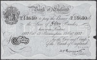 Bank of England, Kenneth O. Peppiatt, £50, Birmingham, 13 October 1937, serial number 91/X 13630, faint annotation...