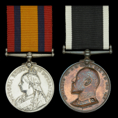 Pair: Orderly B. E. Wills, Kettering Corps, St John Ambulance Brigade

Queen’s South Africa 1899-1902, no clasp...