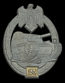 Germany, Third Reich, 25 Panzer Assault Badge, an early manufactured badge by Gustav Brehmer of Markneukarchen,...