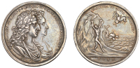William and Mary, Coronation, 1689, a silver medal by G. Bower, conjoined busts right, rev. Perseus delivering...