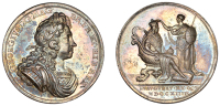 George I, Coronation, 1714, a silver medal by J. Croker, laureate bust right, rev. Britannia crowning King, 34mm,...