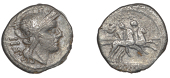 Anonymous, silver Sestertius, c. 211-208, helmeted head of Roma right, ii s behind, rev. Dioscuri riding right, roma...