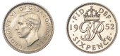 George VI (1936-1952), Proof Sixpence, 1952, edge grained, 2.82g/12h (ESC 4267). About as struck, very rare	...