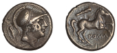 Anonymous, Didrachm, c. 235, helmeted head of Mars right, club behind, rev. horse prancing right, club above, roma...