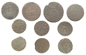 KENT, Charing Heath, Thomas Chapman, Halfpenny, 1666, 2.23g/12h (N 2436; BW. 85); Chatham, Francis Brett, Farthing,...