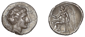 Greek Coinages, Bruttium, Terina, Drachm, c. 300, head of nymph right, triskeles behind, rev. Victory seated left on...