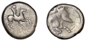 Greek Coinages, Sicily, Gela, Didrachm, 490-475, warrior right on horseback, rev. forepart of man-headed bull right,...
