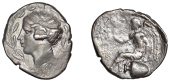 Greek Coinages, Bruttium, Terina, Nomos, c. 440-425, head of nymph left within laurel wreath, rev. Victory seated...