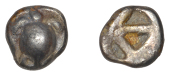 Greek Coinages, Islands off Attica, Aegina, Obol, 525-480, sea turtle with rounded shell, rev. union jack incuse...
