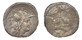 Anonymous, Denarius, head of Roma right wearing winged helmet, 3.65g. An obverse brockage; struck on a broad flan,...
