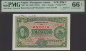Banco Nacional Ultramarino, Angola, printers archival specimen 1 Escudo, 1 January 1921, serial number range 800,001...