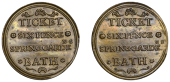 Tickets and Passes, SOMERSET, Bath, Spring Gardens, brass Sixpence, legend both sides, 31mm, 6.49g (MY 79; W 1192)....