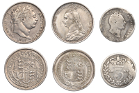 George III (1760-1820), New coinage, Sixpence, 1816, l over i in mal (ESC –; S 3791); William IV, Threepence,...