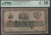 Government of Sarawak, $1, 1 June 1894, serial number 691, Charles Johnson Brooke at top left, arms at top right,...