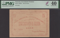 Government Treasury, Sarawak, 25 Cents, 1 July 1919, serial number 15134, red text on cream paper, Gillan signature,...