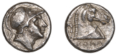Roman Republican Coinage, Anonymous, Didrachm or Quadrigatus, Rome, c. 241-235, helmeted head of Mars right, rev....