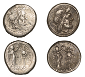 Roman Republican Coinage, Anonymous, Victoriati (2), after 211, laureate head of Jupiter right, rev. Victory right,...