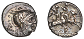 Roman Republican Coinage, Anonymous, Denarius, gr series, c. 199-170, helmeted head of Roma right, x behind, rev....
